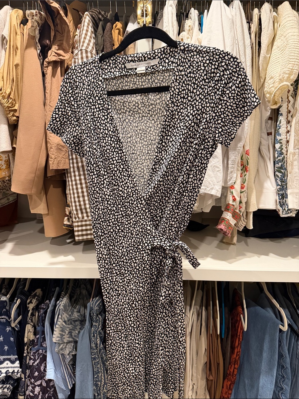 Diane Von Furstenberg Black and White Printed Wrap Dress